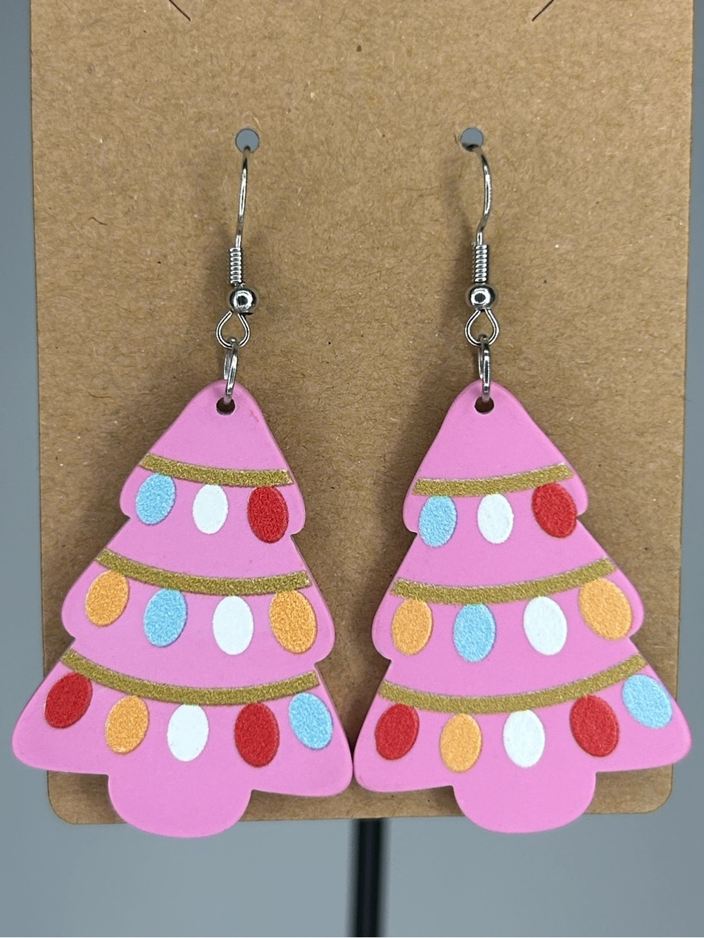 Pink Christmas Tree Holiday Earrings Fashion Jewelry